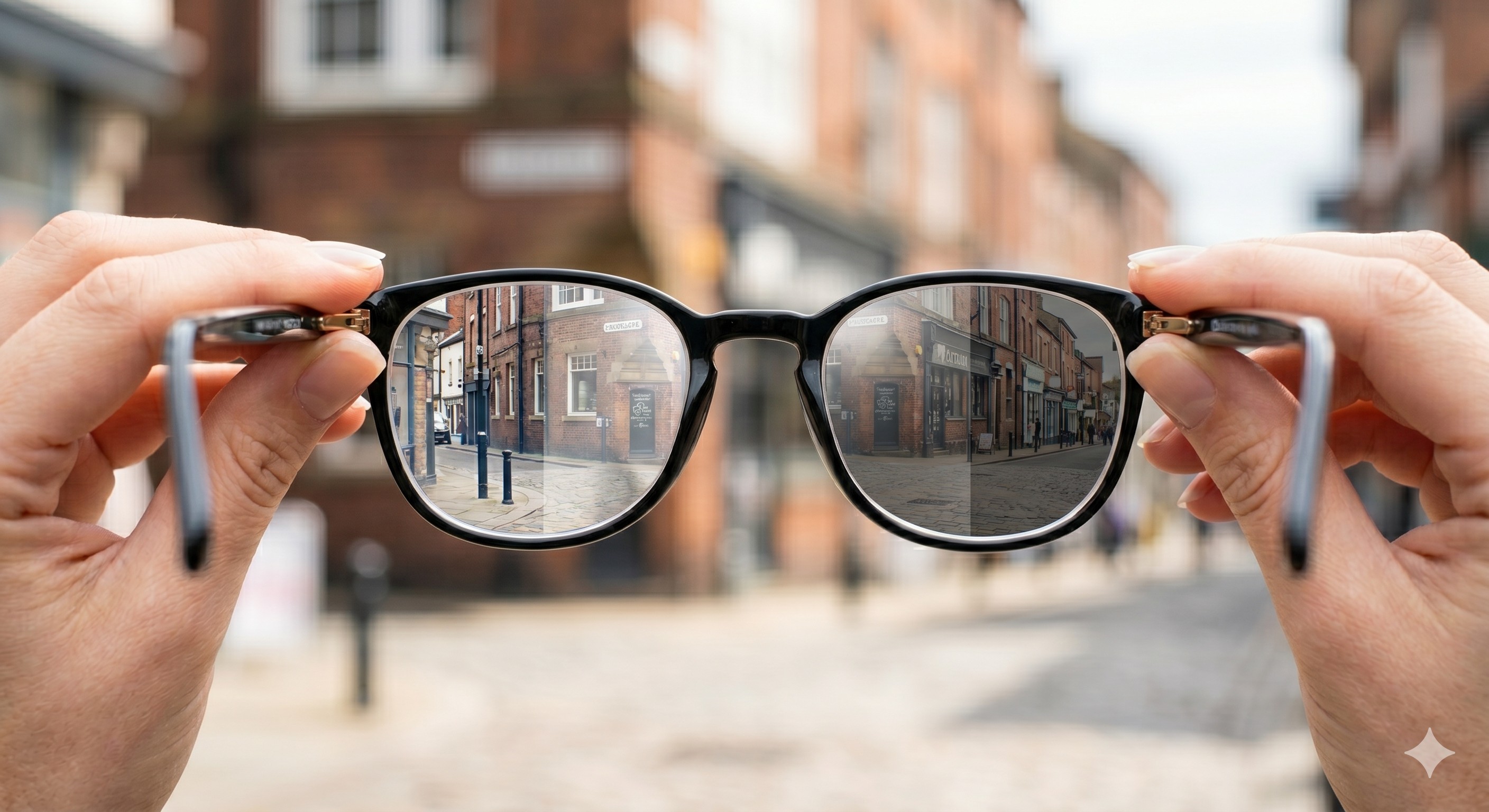 Transitions reactive lenses changing from clear to dark in sunlight.